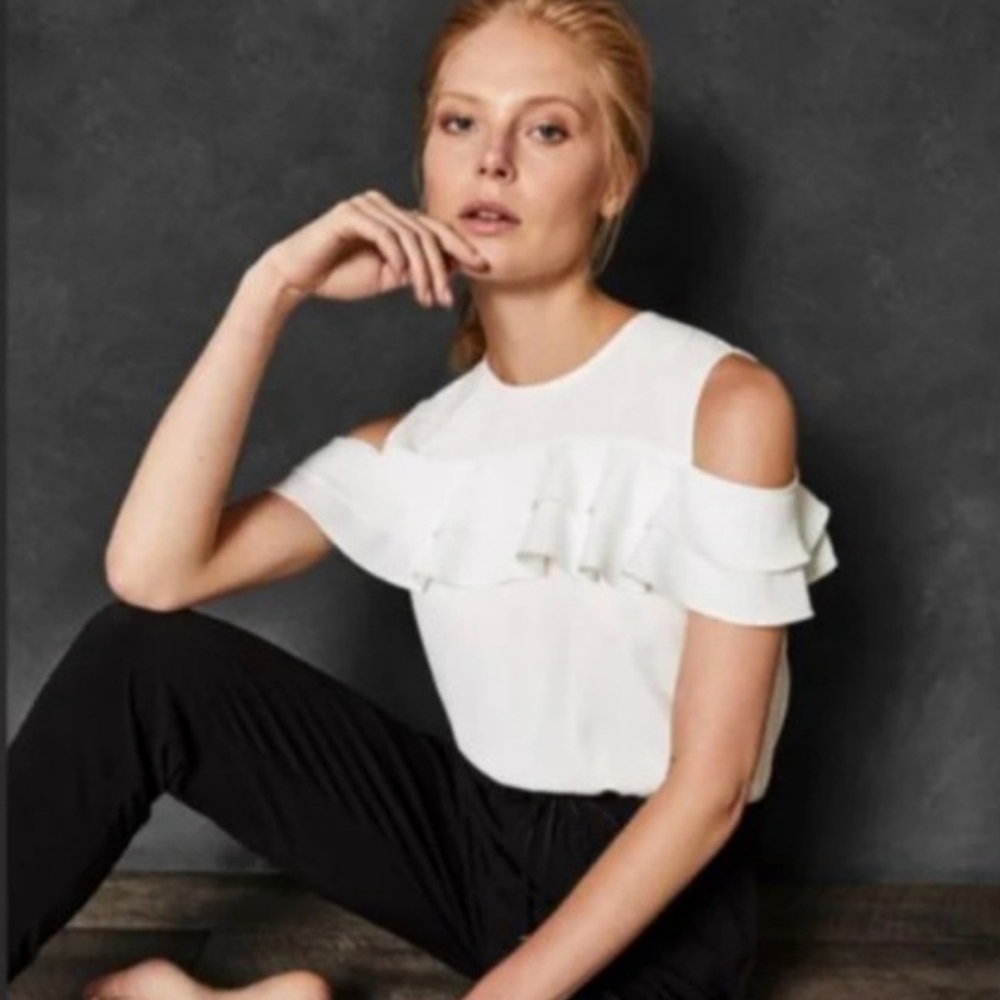 Ted Baker Size 4 Women's Toriil Cold Shoulder Ruffle Colorblock Jumpsuit